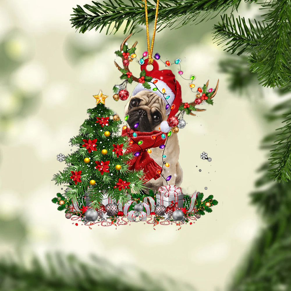 Pug-Reindeer Christmas-Two Sided Ornament