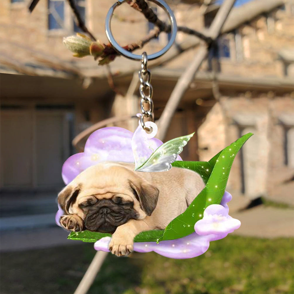Pug-Sleep On Fallen Leaves Flat Acrylic Keychain