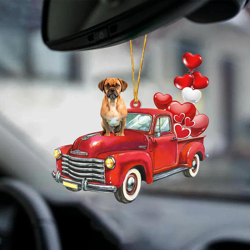 Puggle 2-Red Sports car-Two Sided Ornament