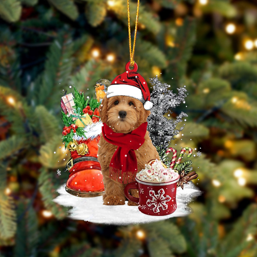 RED Goldendoodle-Winter Cup-Two Sided Ornament