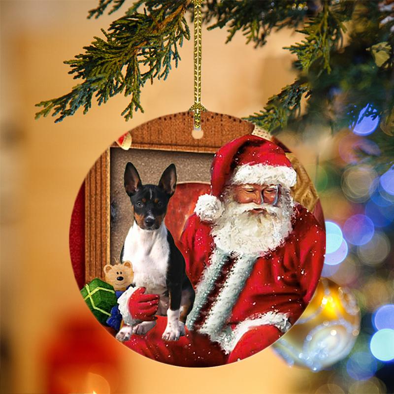 Rat Terrier With Santa Christmas Ornament