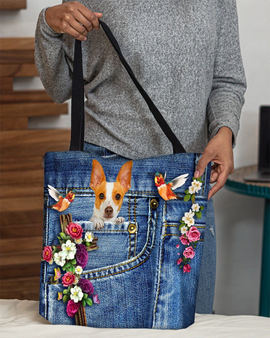 Rat Terrier-Cardinal &amp; Cross Flower Cloth Tote Bag