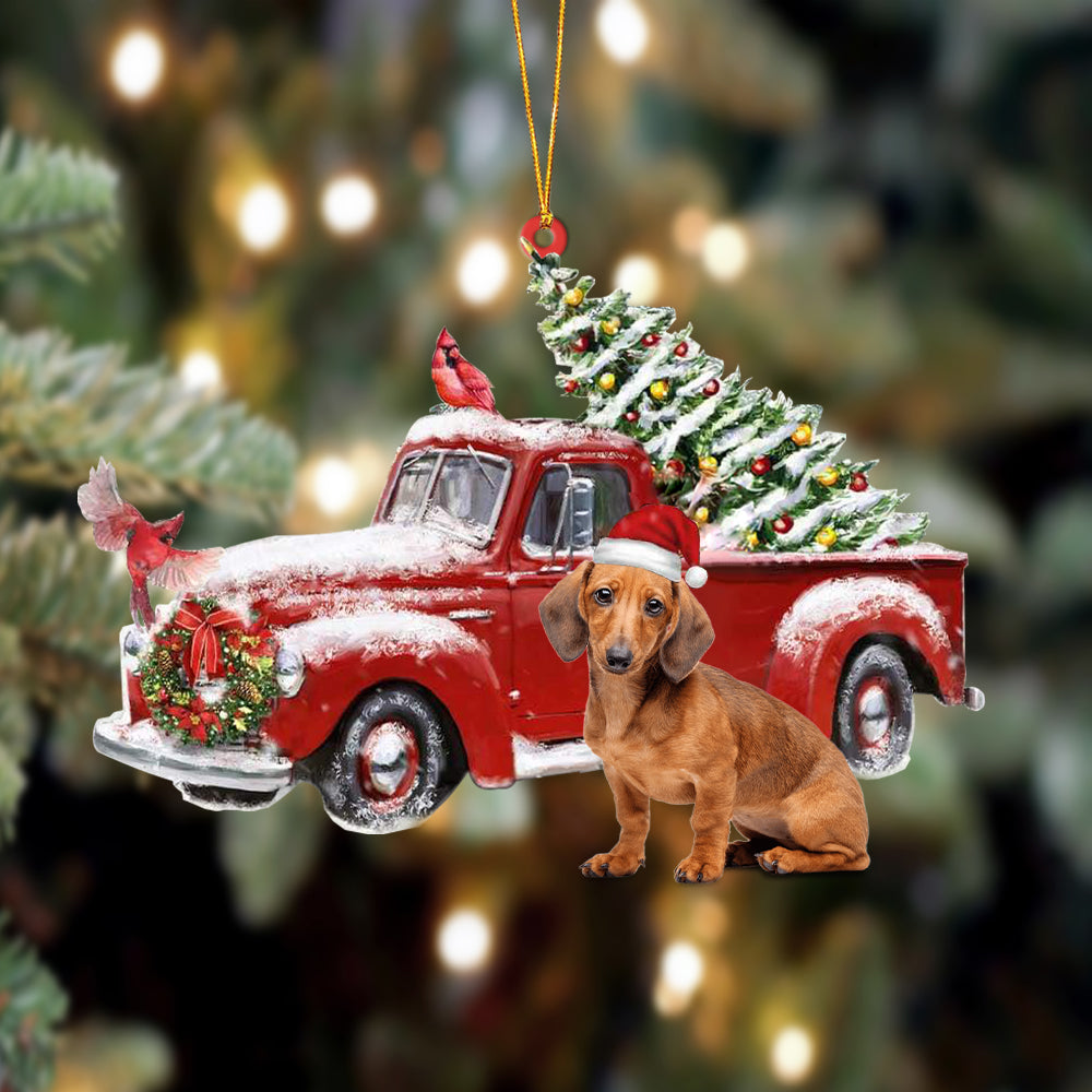 Red Dachshund-Cardinal & Truck Two Sided Ornament