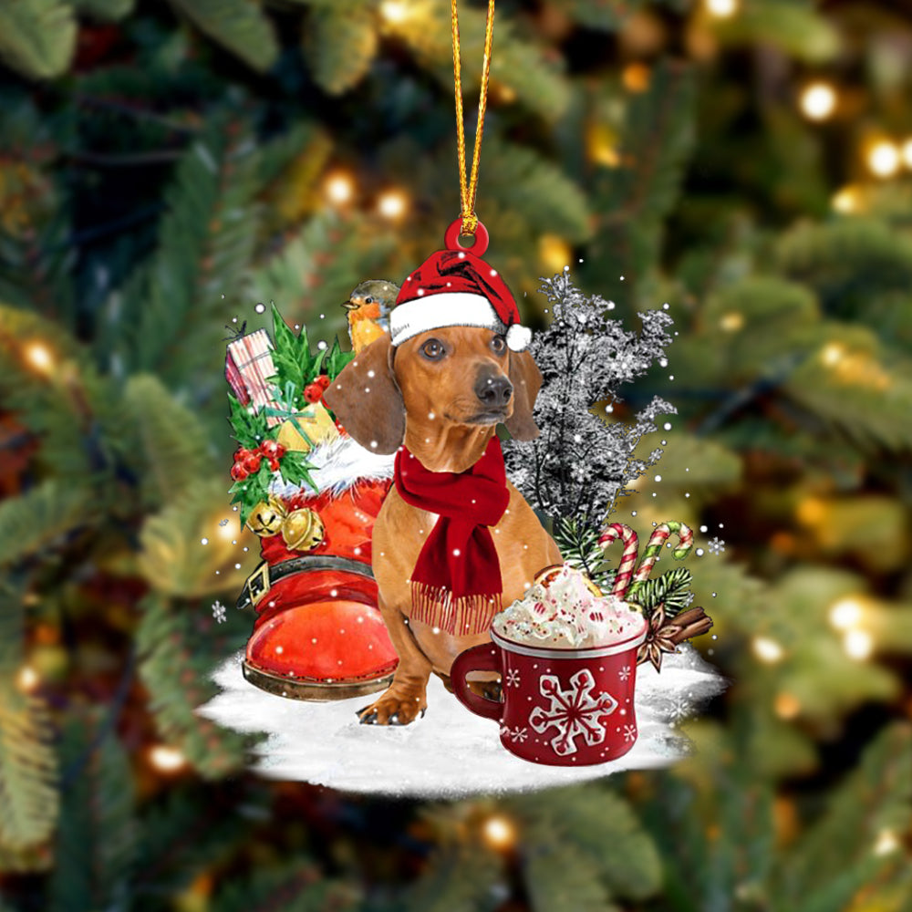 Red Dachshund-Winter Cup-Two Sided Ornament