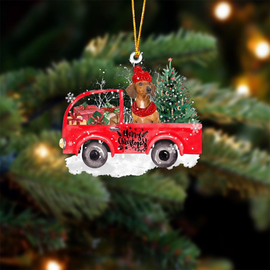 Red Dachshund-Xmas Truck-Two Sided Ornament