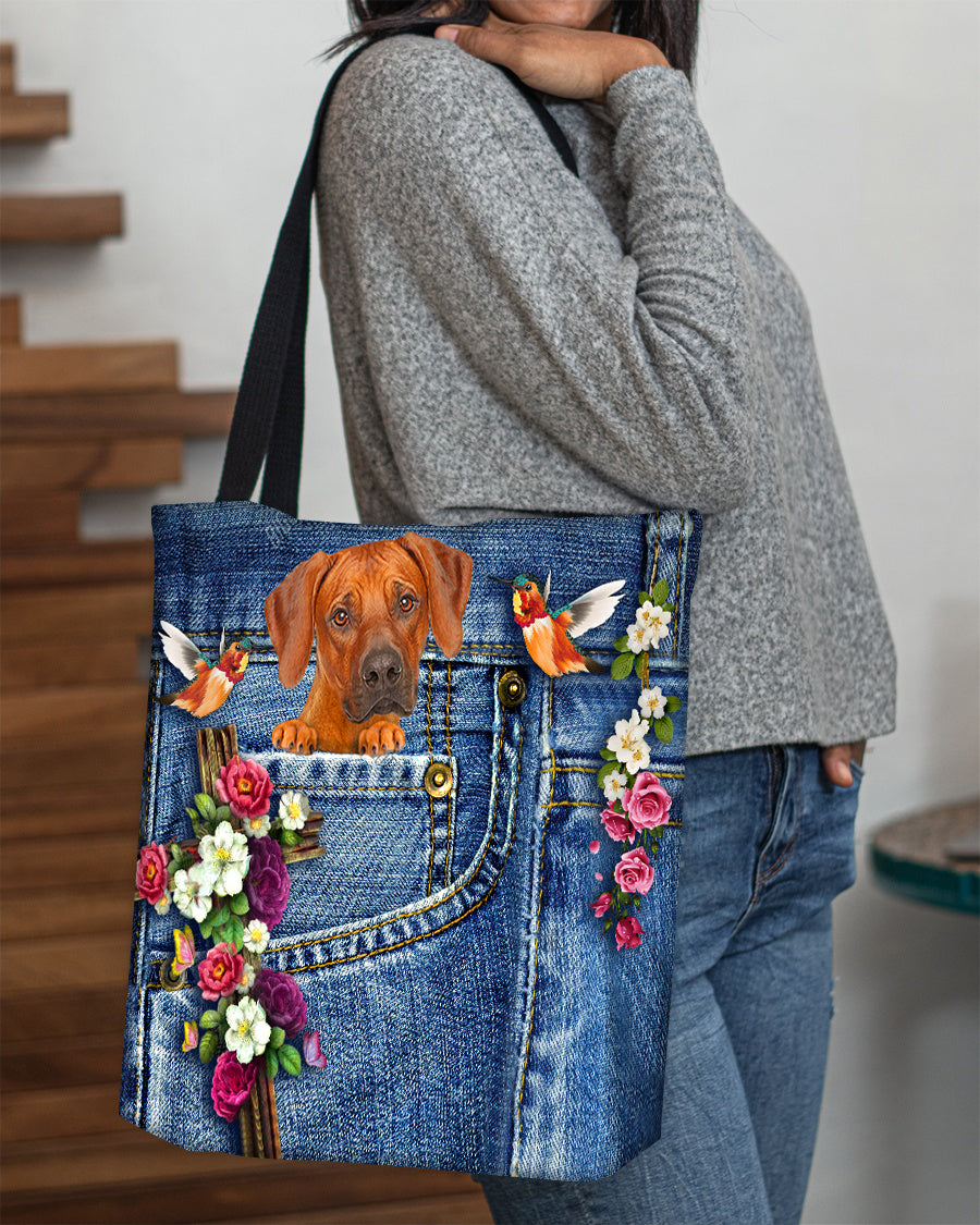Rhodesian Ridgeback-Cardinal &amp; Cross Flower Cloth Tote Bag