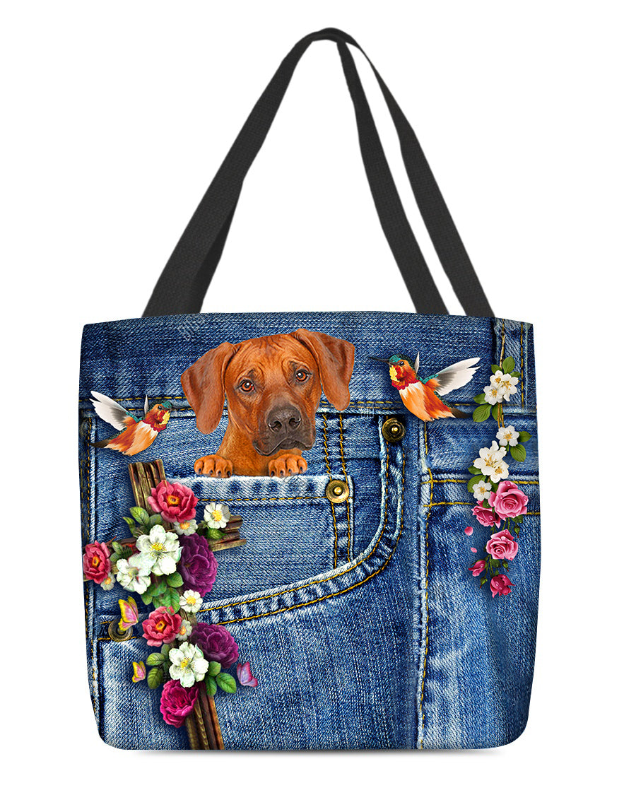 Rhodesian Ridgeback-Cardinal &amp; Cross Flower Cloth Tote Bag