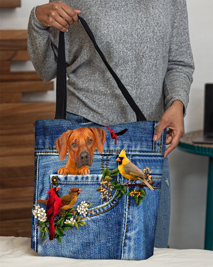 Rhodesian Ridgeback-Cardinal &amp; Dog Cloth Tote Bag