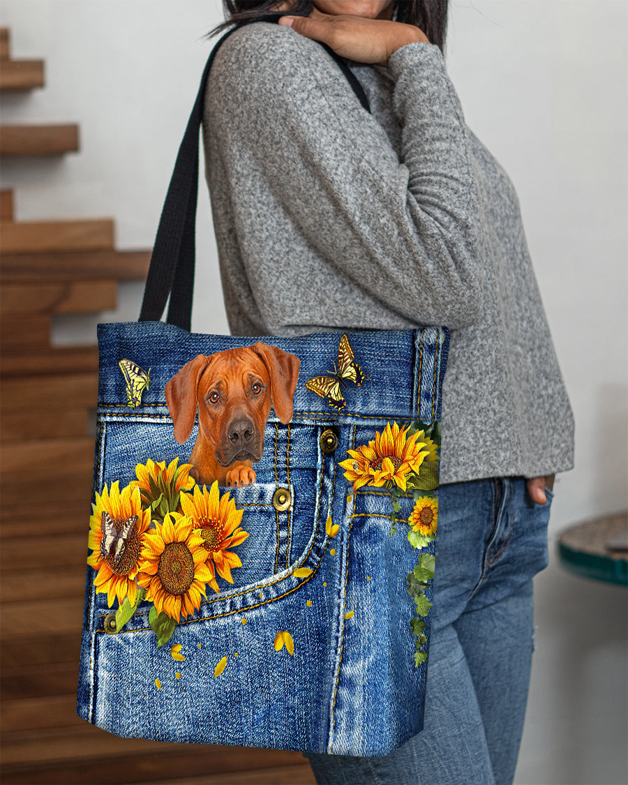 Rhodesian ridgeback-Sunflowers &amp; Butterflies Cloth Tote Bag