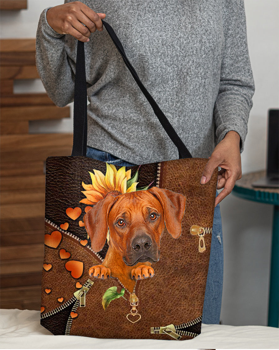 Rhodesian ridgeback-Sunflower&amp;zipper Cloth Tote Bag
