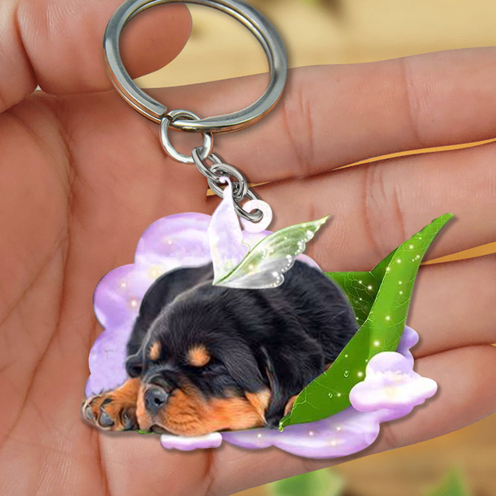 Rottweiler-Sleep On Fallen Leaves Flat Acrylic Keychain