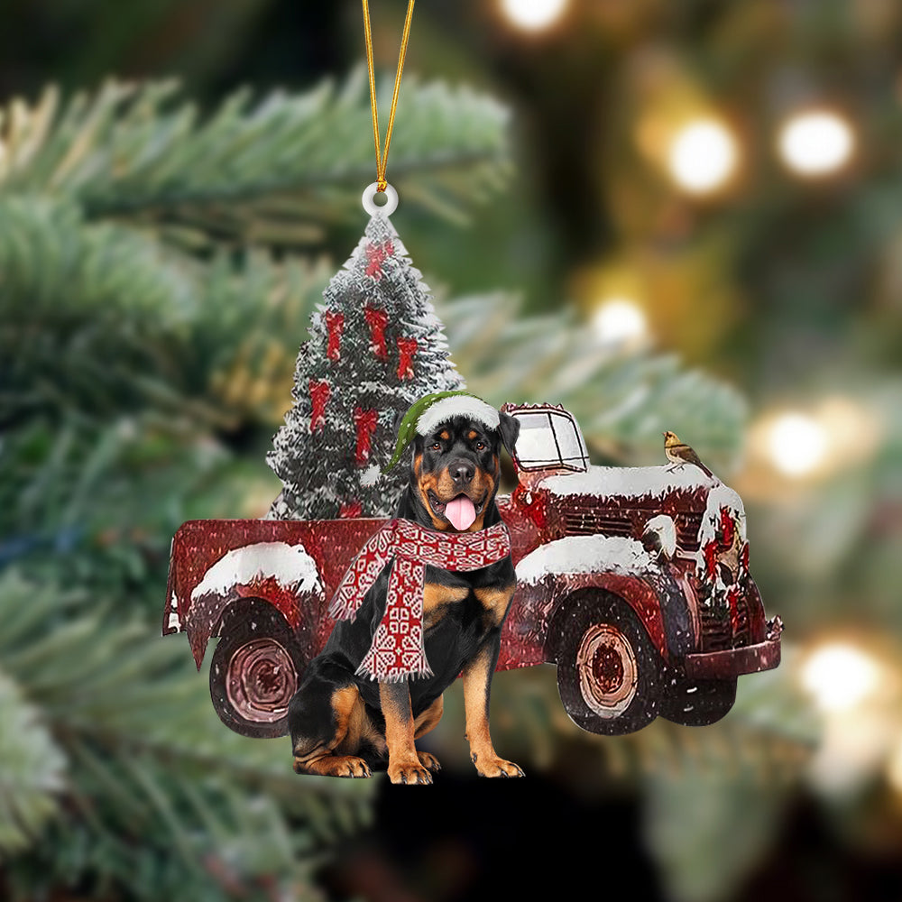 Rottweiler-Christmas Truck Two Sided Ornament