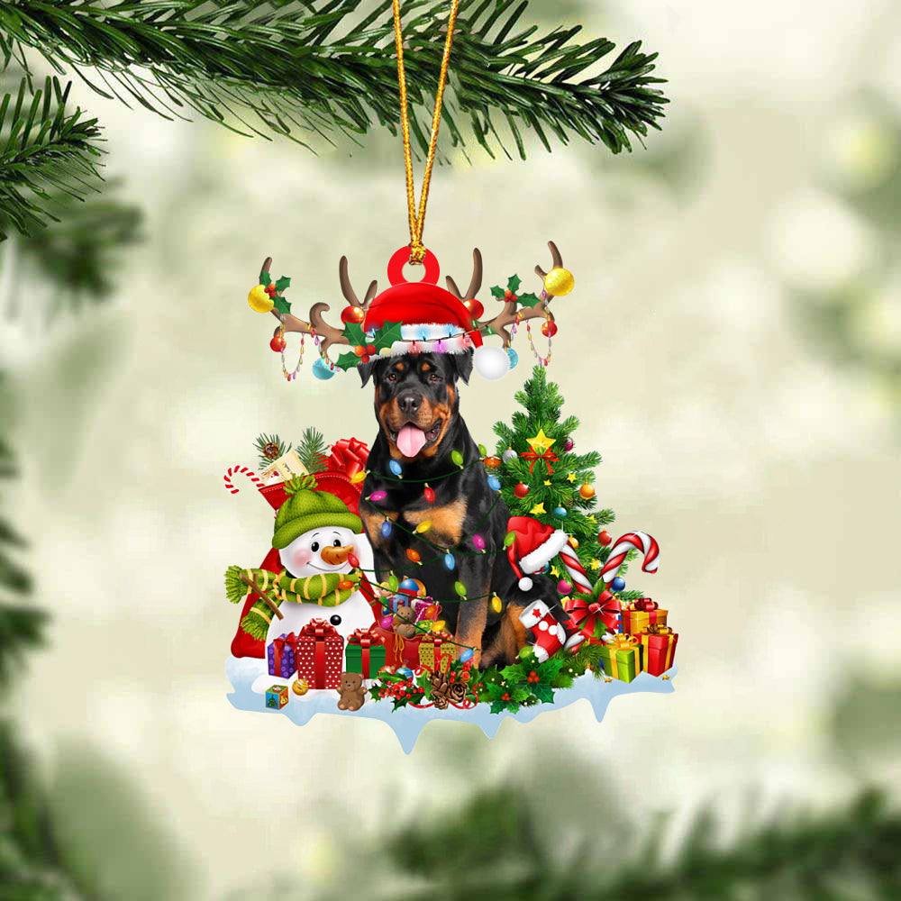 Rottweiler-Elk &amp; Snowman-Two Sided Ornament