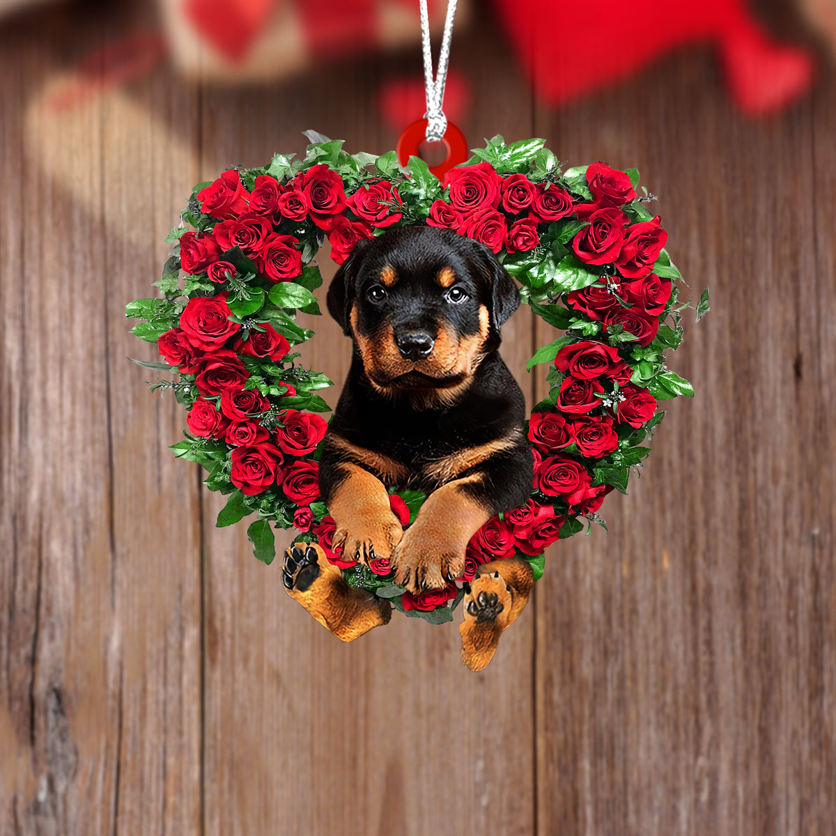 Rottweiler-Heart Wreath Two Sides Ornament