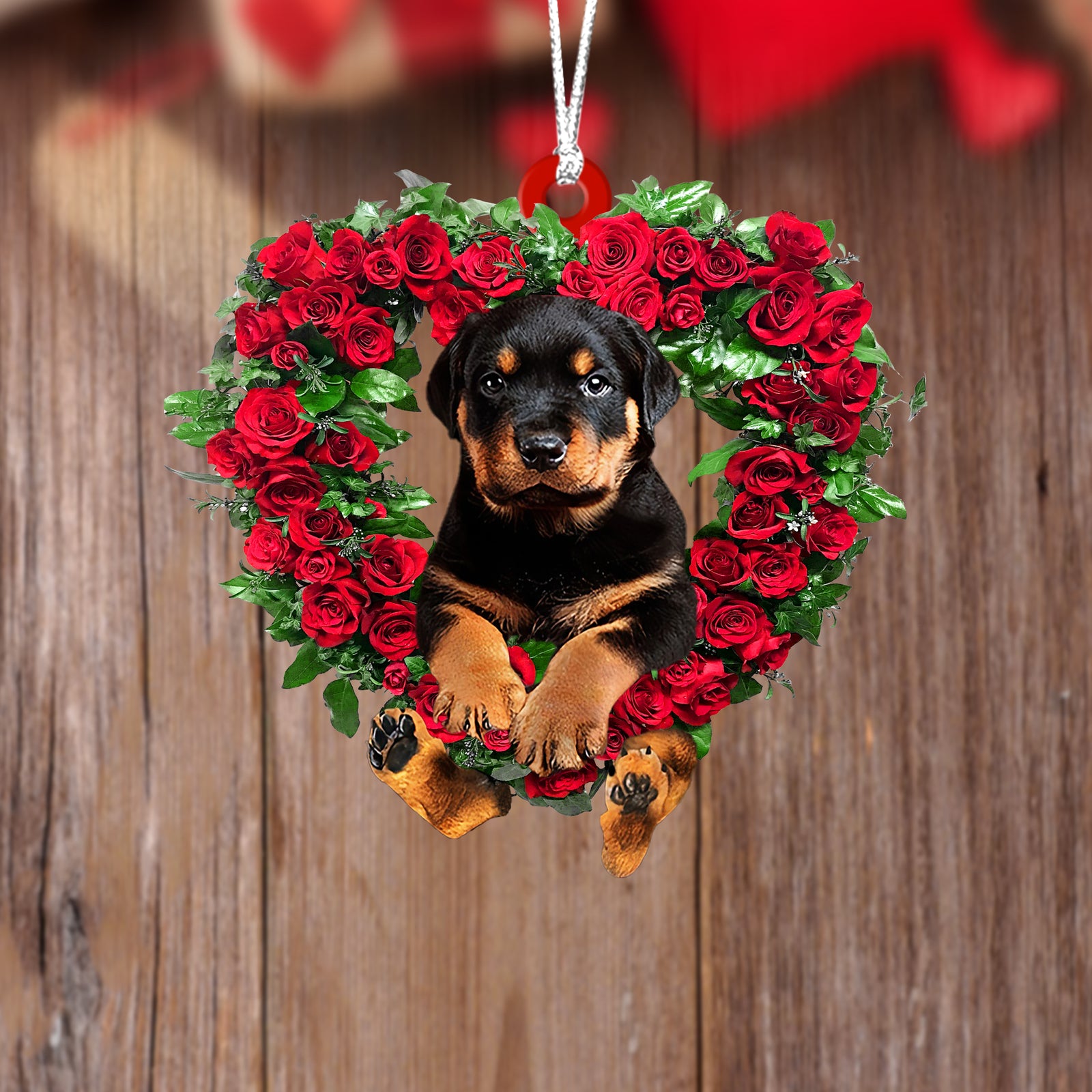 Rottweiler-Heart Wreath Two Sides Ornament