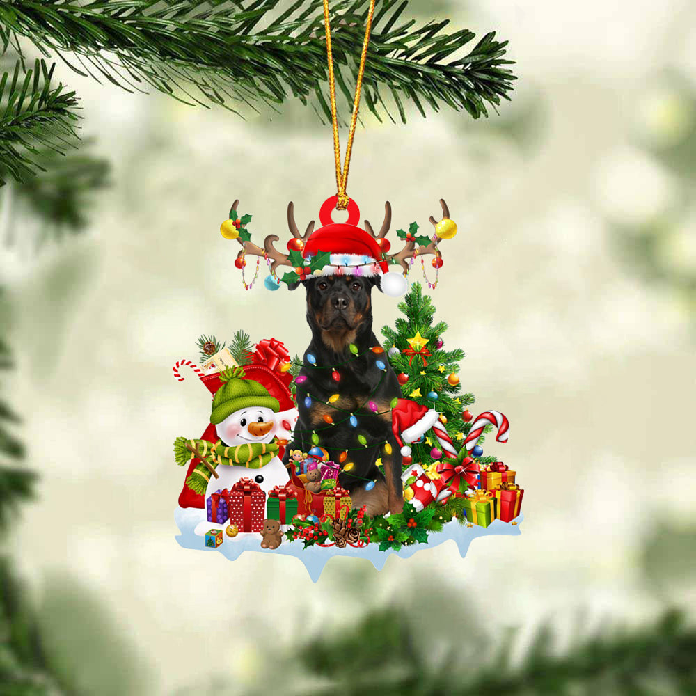 Rottweiler 2-Elk &amp; Snowman-Two Sided Ornament