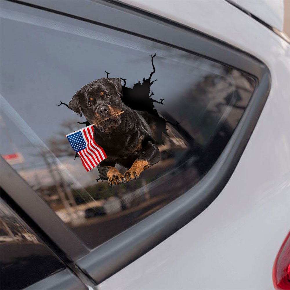 Rottweiler And American Flag Independent Day Car Sticker Decal