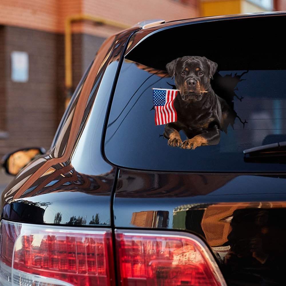 Rottweiler And American Flag Independent Day Car Sticker Decal