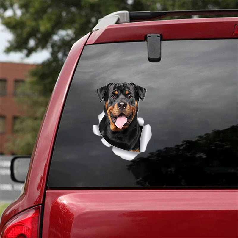 Cute Rottweiler Puppy 2 CRACK CAR STICKER