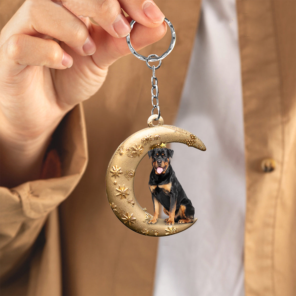 Rottweiler (1)-Dog &amp; Moon Flat Acrylic Keychain