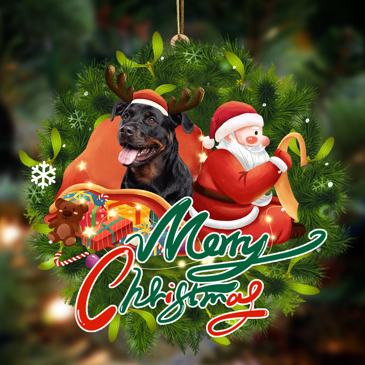 Rottweiler-Santa & dog Hanging Ornament