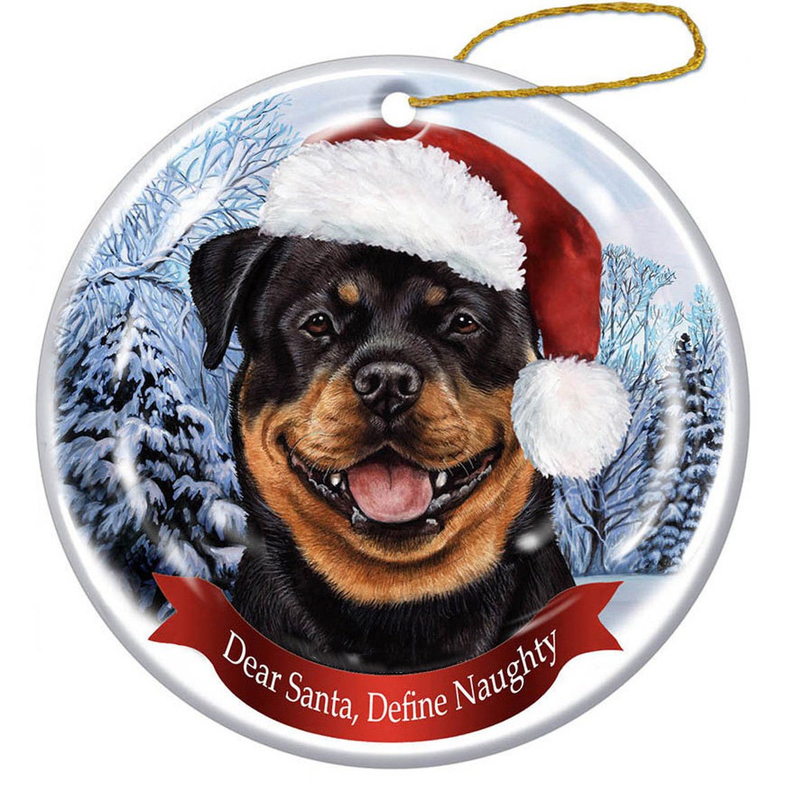 Rottweiler Santa Hat Porcelain Christmas Ornament