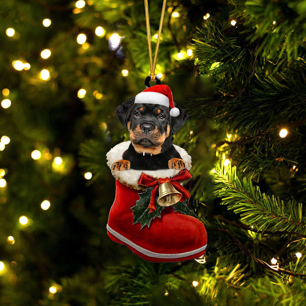 Rottweiler (3)-1-In Santa Boot Christmas-Two Sided Ornament