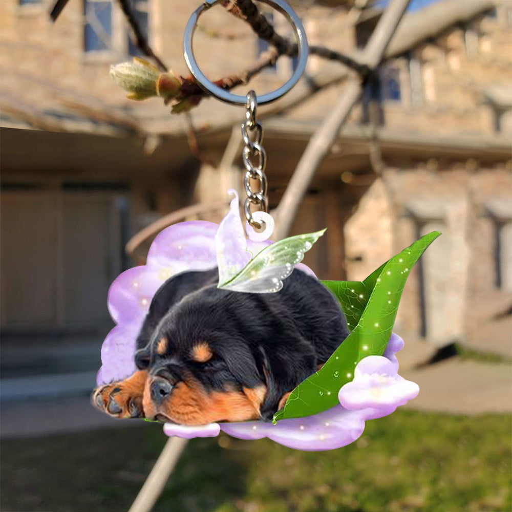 Rottweiler-Sleep On Fallen Leaves Flat Acrylic Keychain
