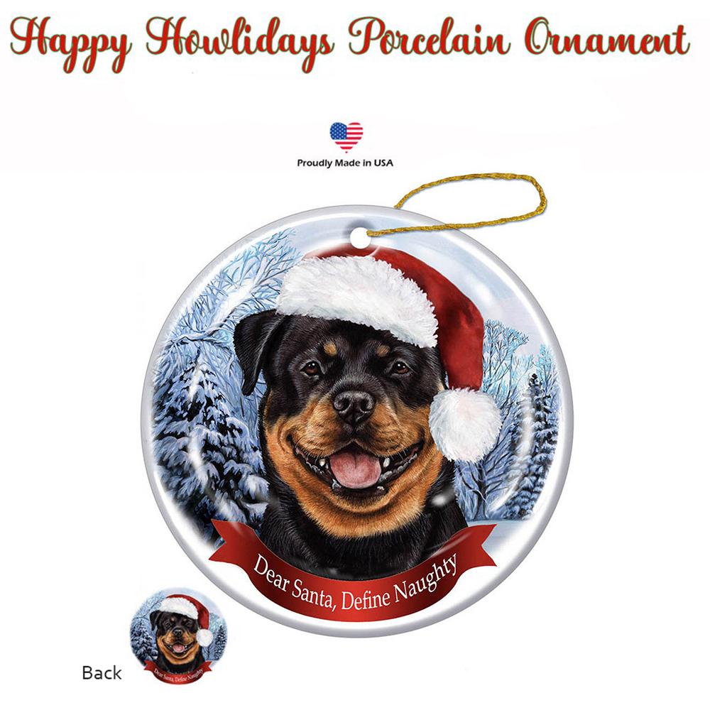 Rottweiler Santa Hat Porcelain Christmas Ornament