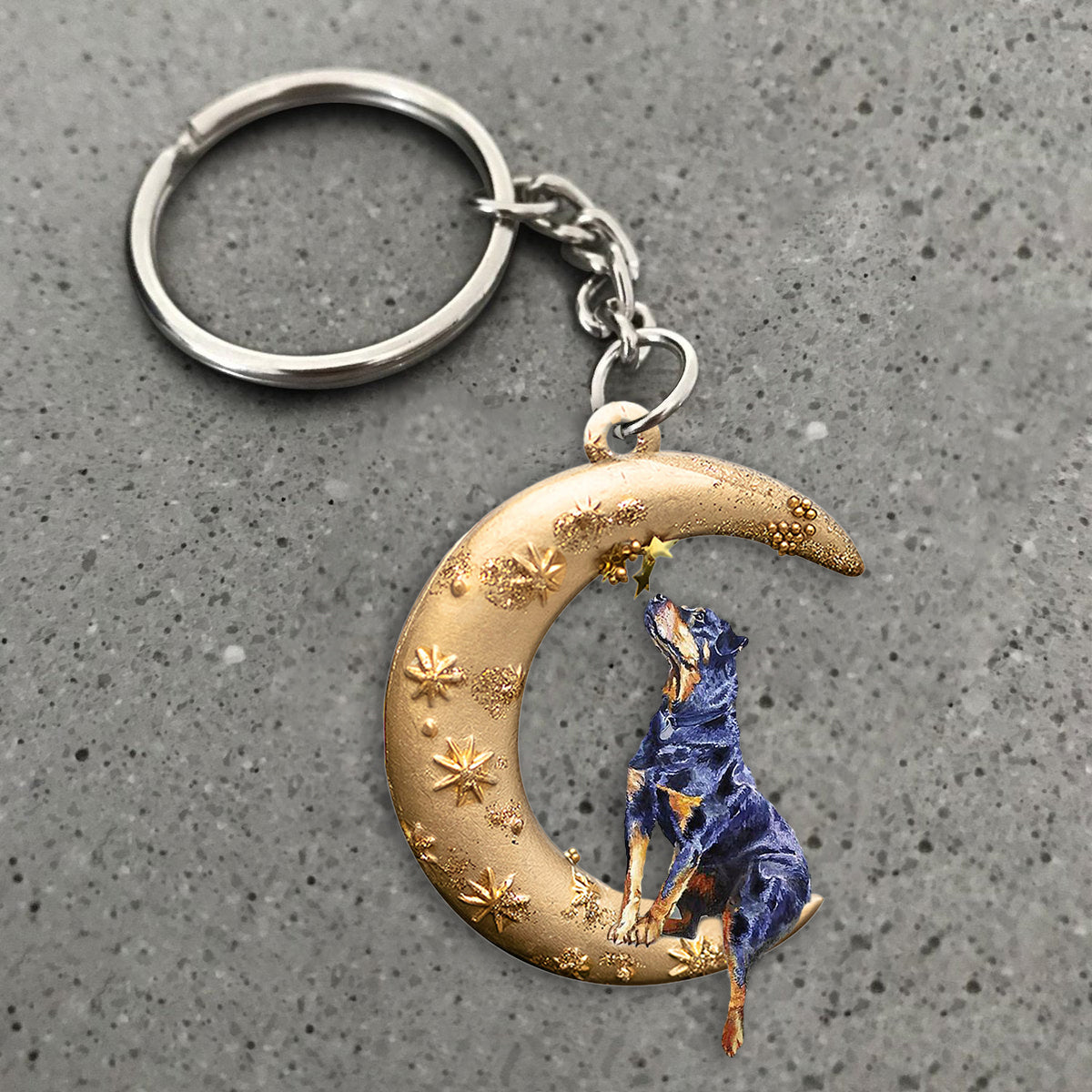Rottweiler-Dog &amp; Moon Flat Acrylic Keychain