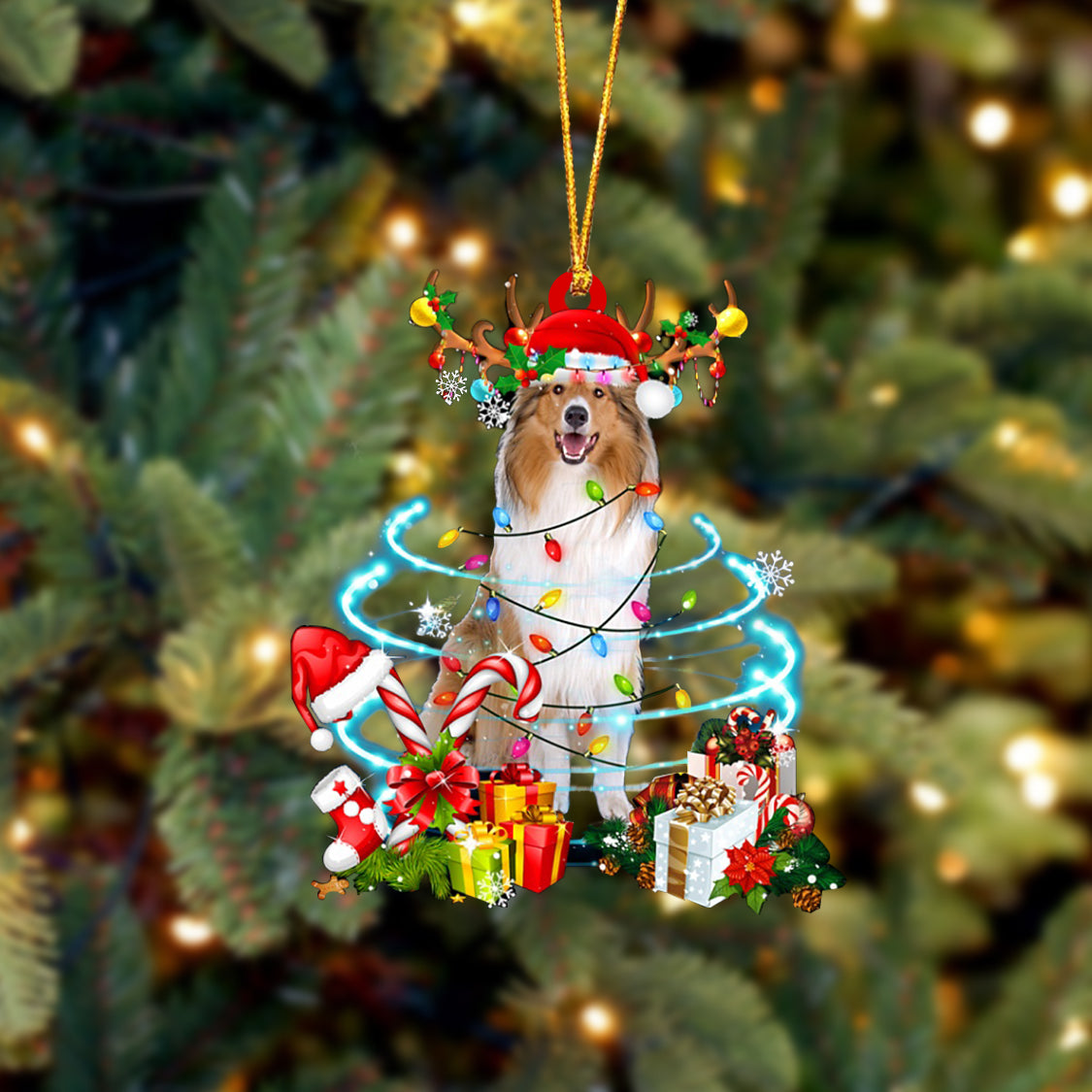 Rough Collie-Christmas Candy&amp;Gift-Two Sided Ornament