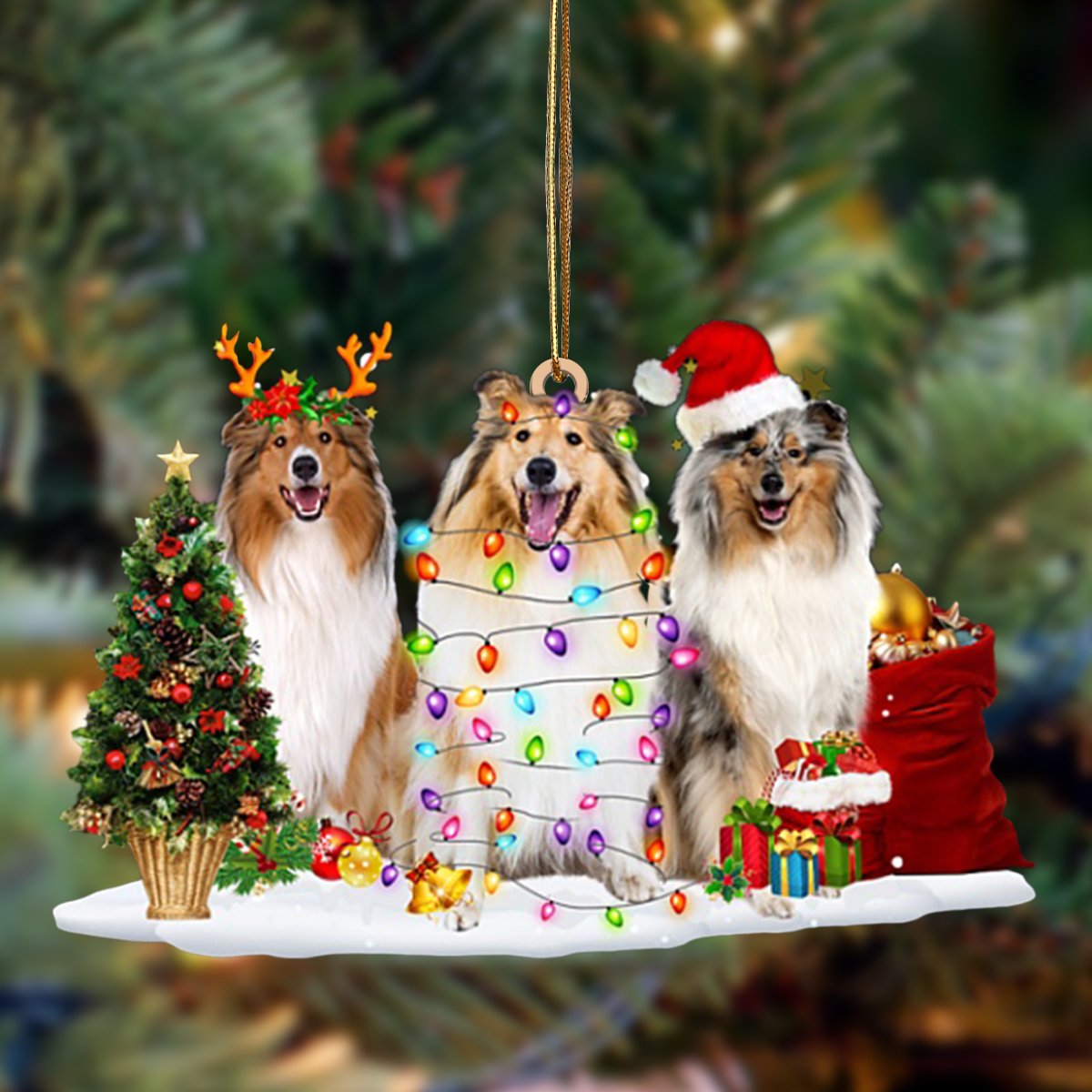 Rough Collie-Christmas Dog Friends Hanging Ornament