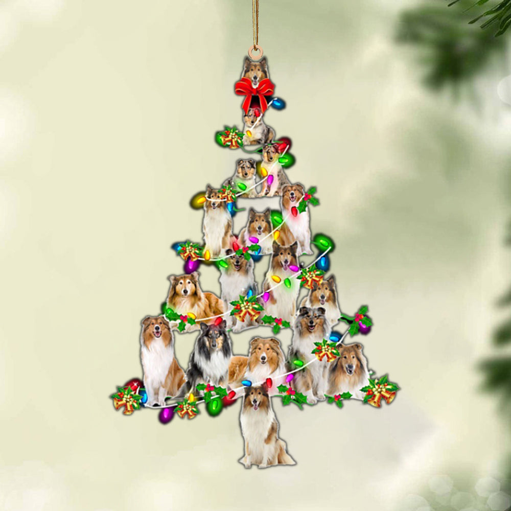 Rough Collie-Christmas Tree Lights-Two Sided Ornament