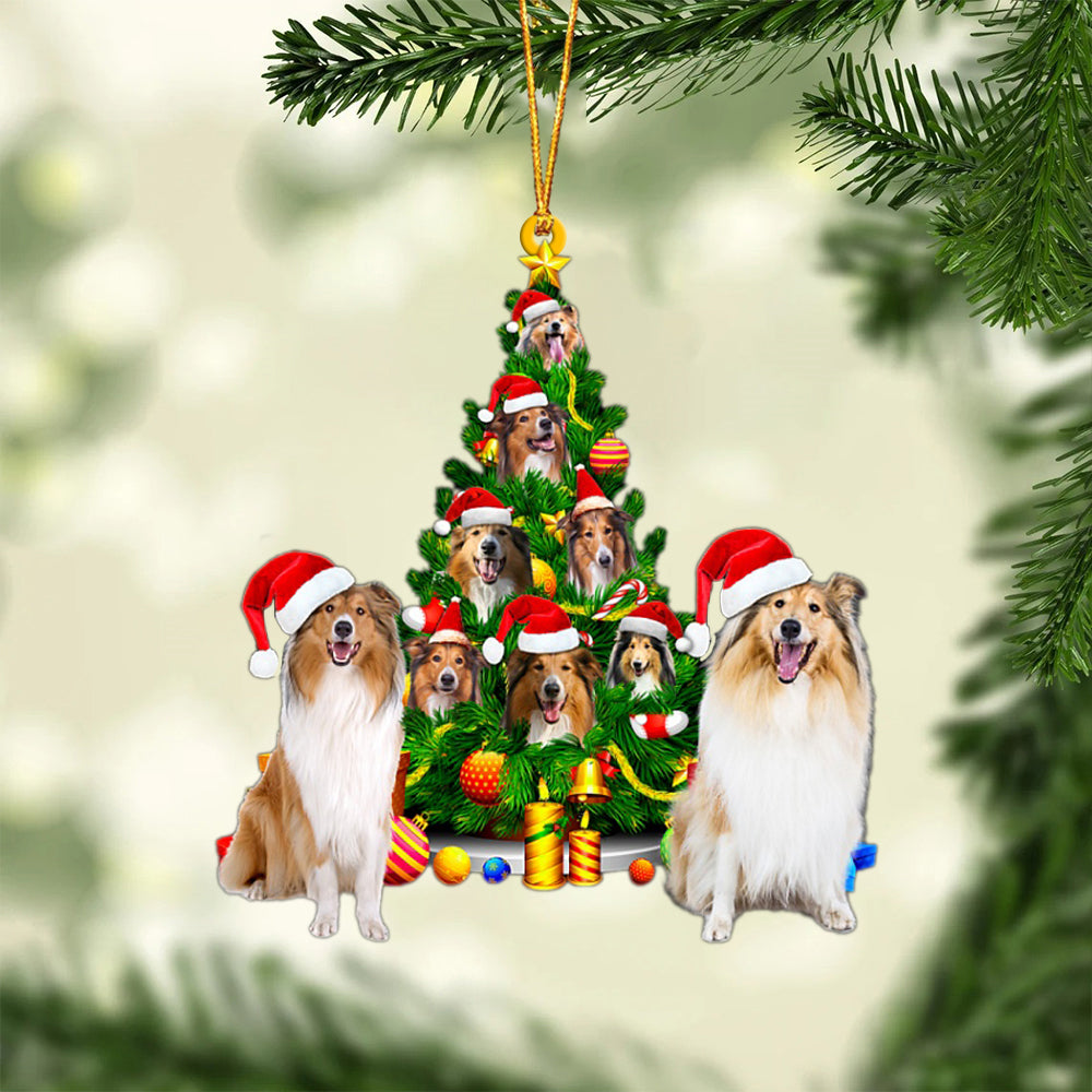 Rough Collie-Xmas Tree&amp;Dog-Two Sided Ornament