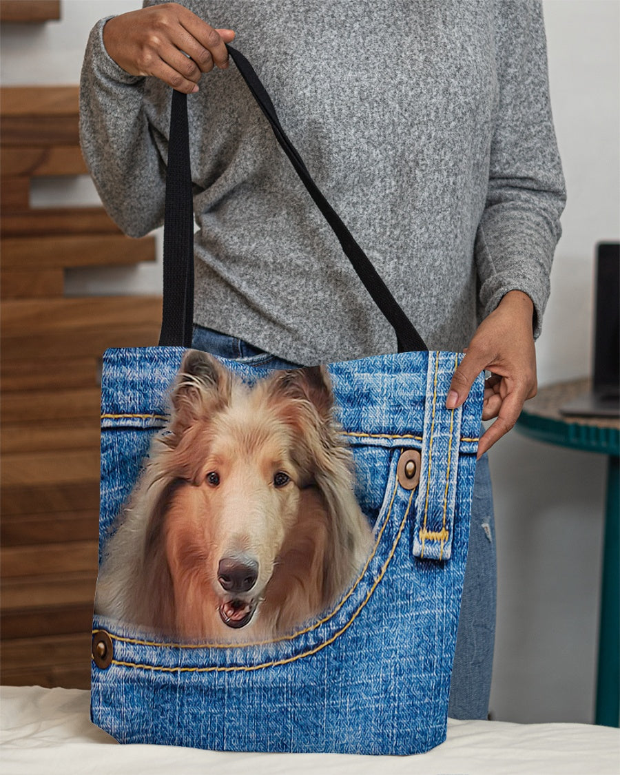 Rough Collie-in pocket-Cloth Tote Bag
