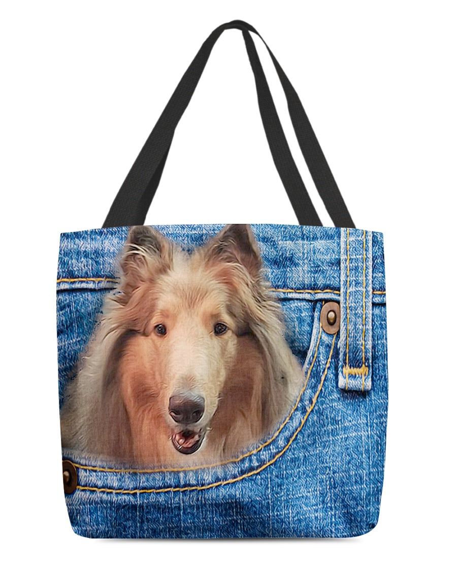 Rough Collie-in pocket-Cloth Tote Bag
