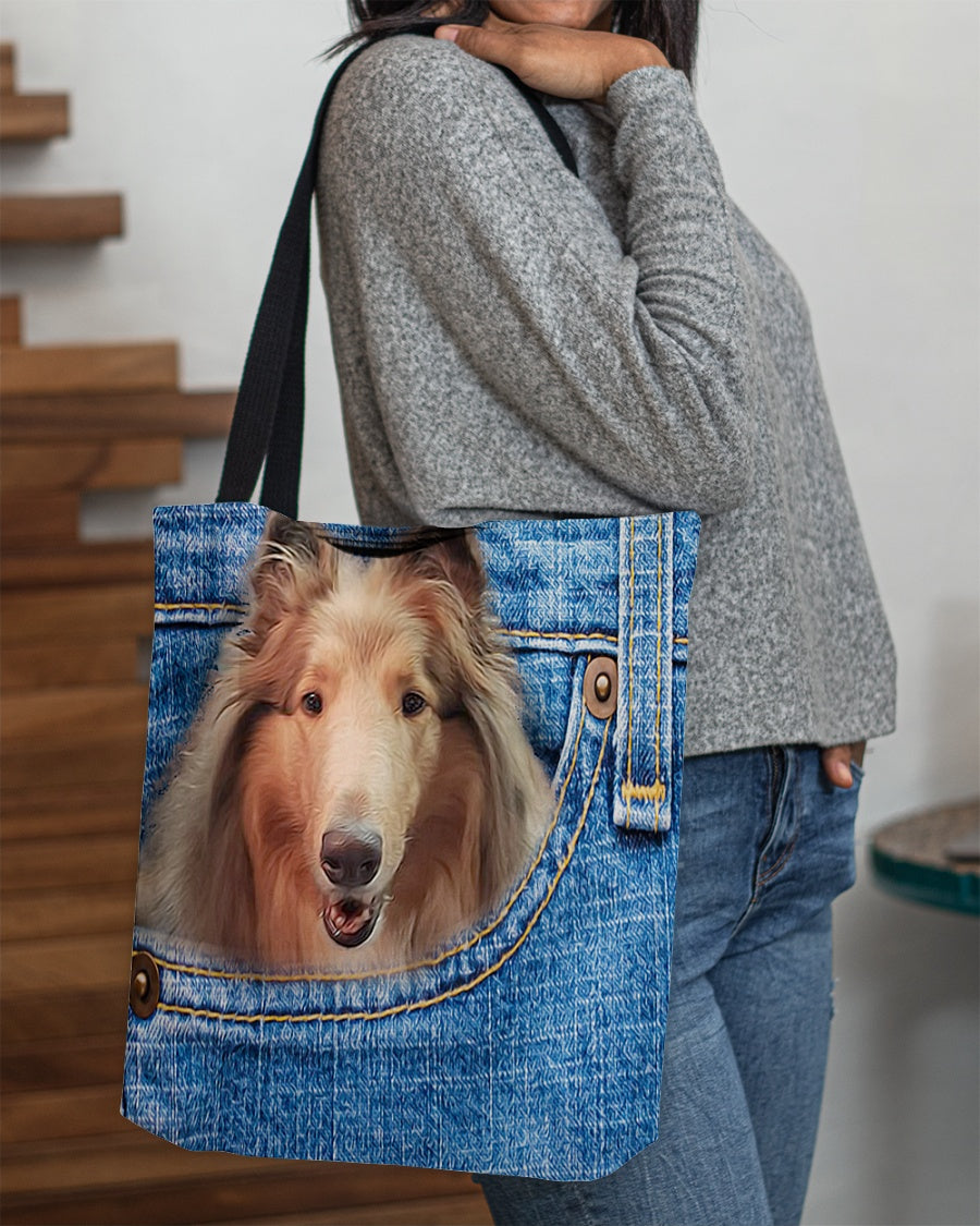 Rough Collie-in pocket-Cloth Tote Bag