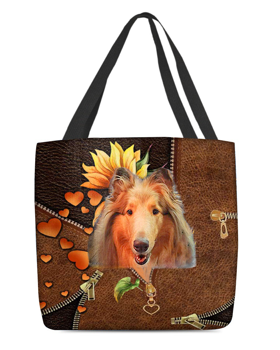 Rough Collie-Sunflower&amp;zipper Cloth Tote Bag