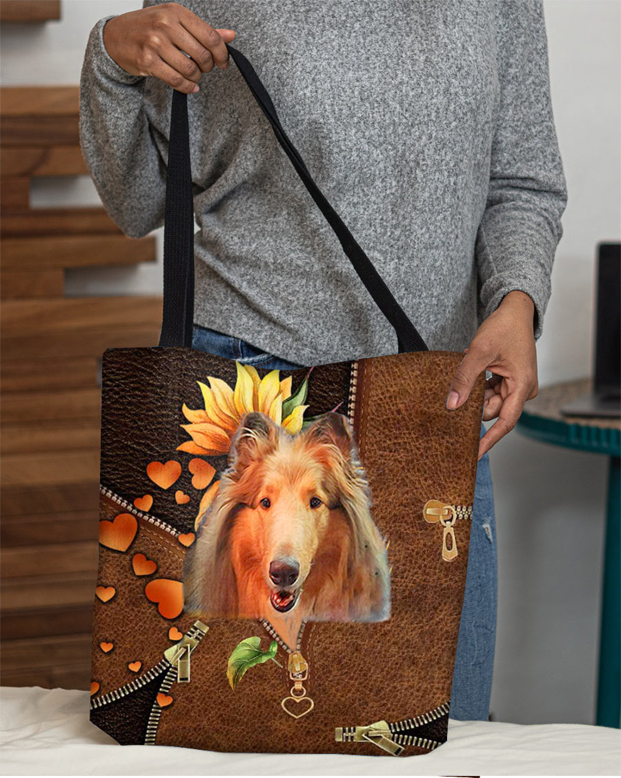 Rough Collie-Sunflower&amp;zipper Cloth Tote Bag