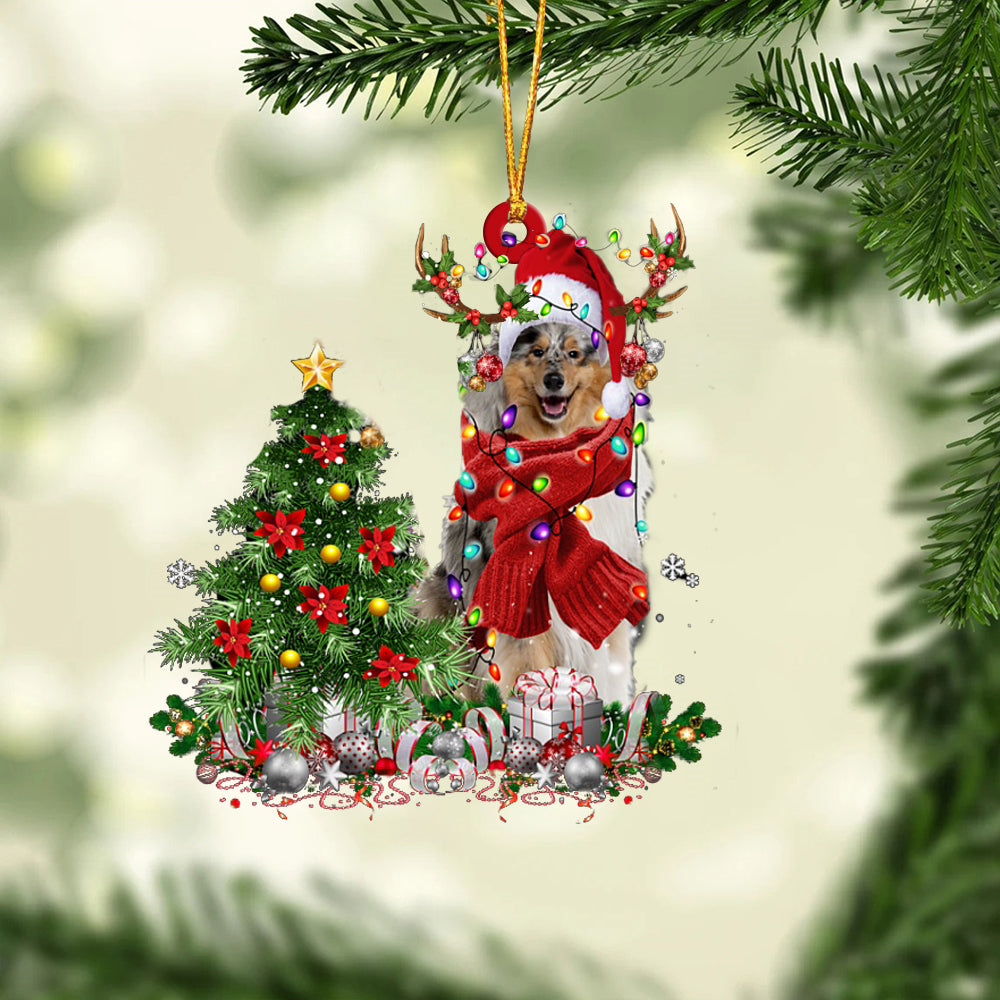 Rough Collie-Reindeer Christmas-Two Sided Ornament