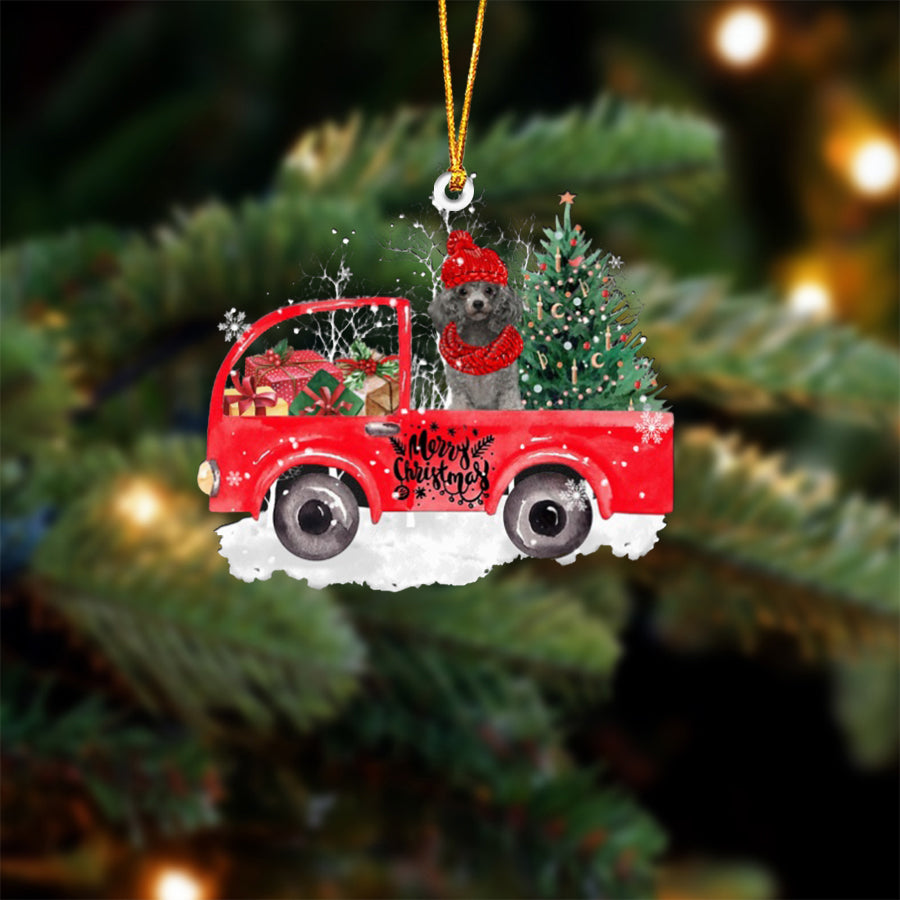 SILVER Miniature Poodle-Xmas Truck-Two Sided Ornament