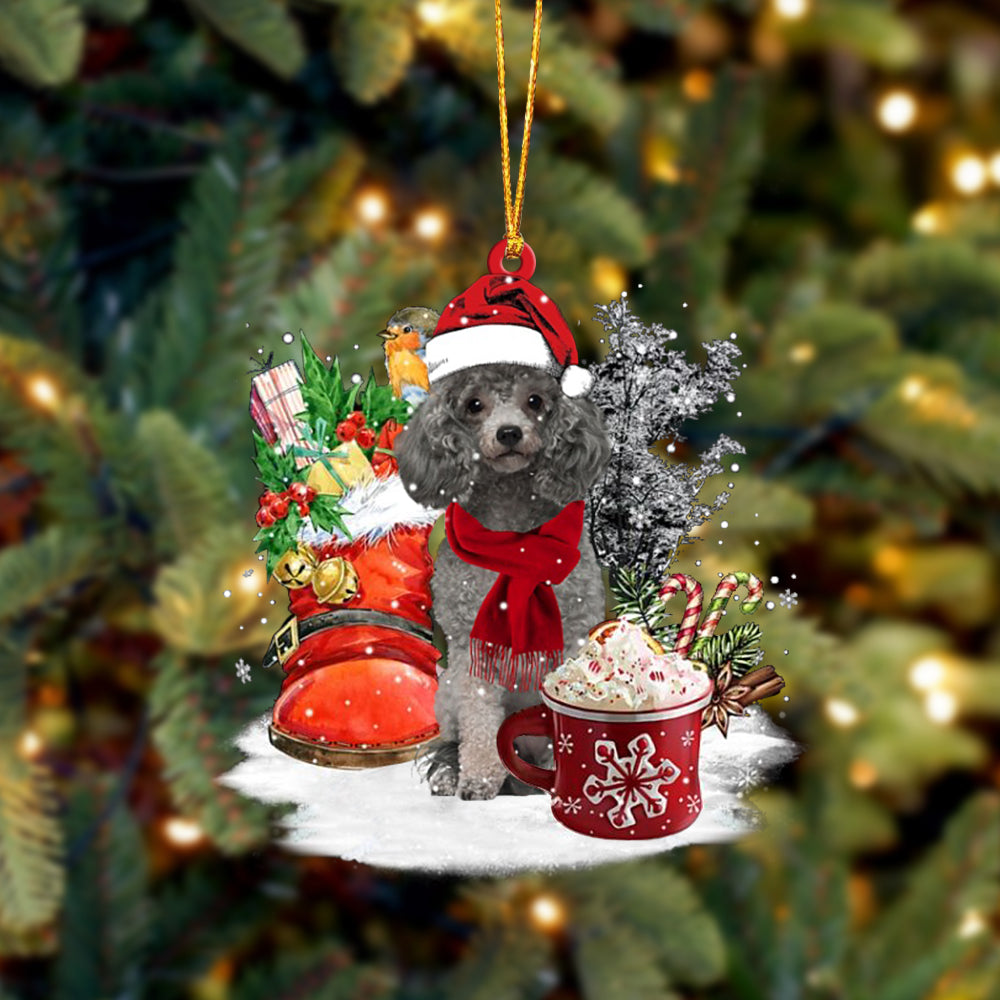 SILVER Miniature Poodle-Winter Cup-Two Sided Ornament