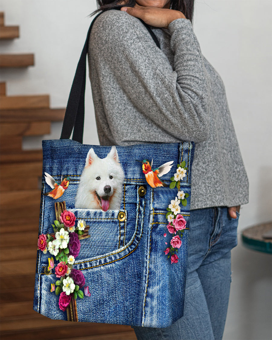 Samoyed-Cardinal &amp; Cross Flower Cloth Tote Bag