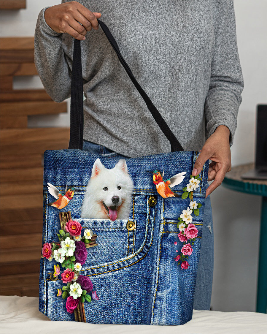 Samoyed-Cardinal &amp; Cross Flower Cloth Tote Bag