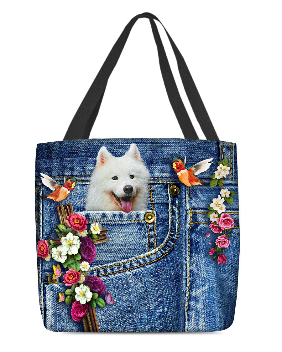 Samoyed-Cardinal &amp; Cross Flower Cloth Tote Bag