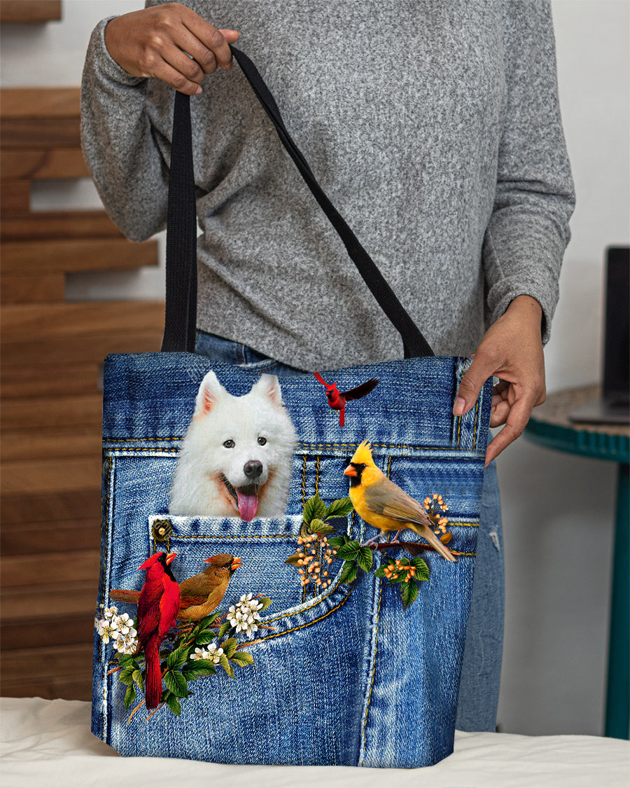Samoyed-Cardinal &amp; Dog Cloth Tote Bag