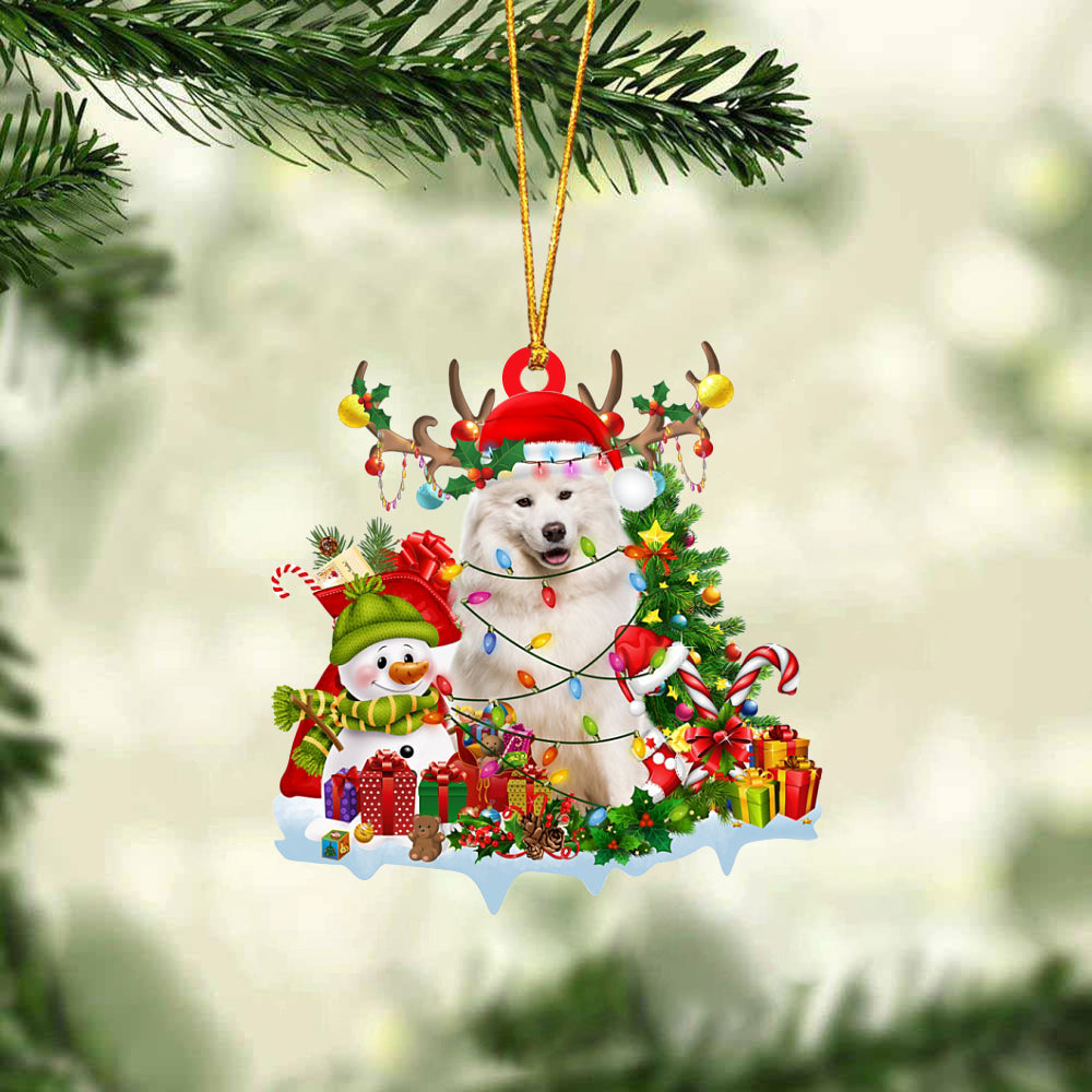 Samoyed-Elk &amp; Snowman-Two Sided Ornament