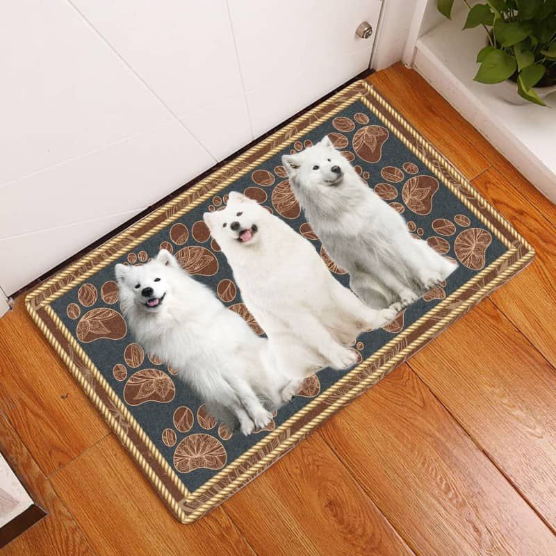 Samoyed-Flower Paw Doormat