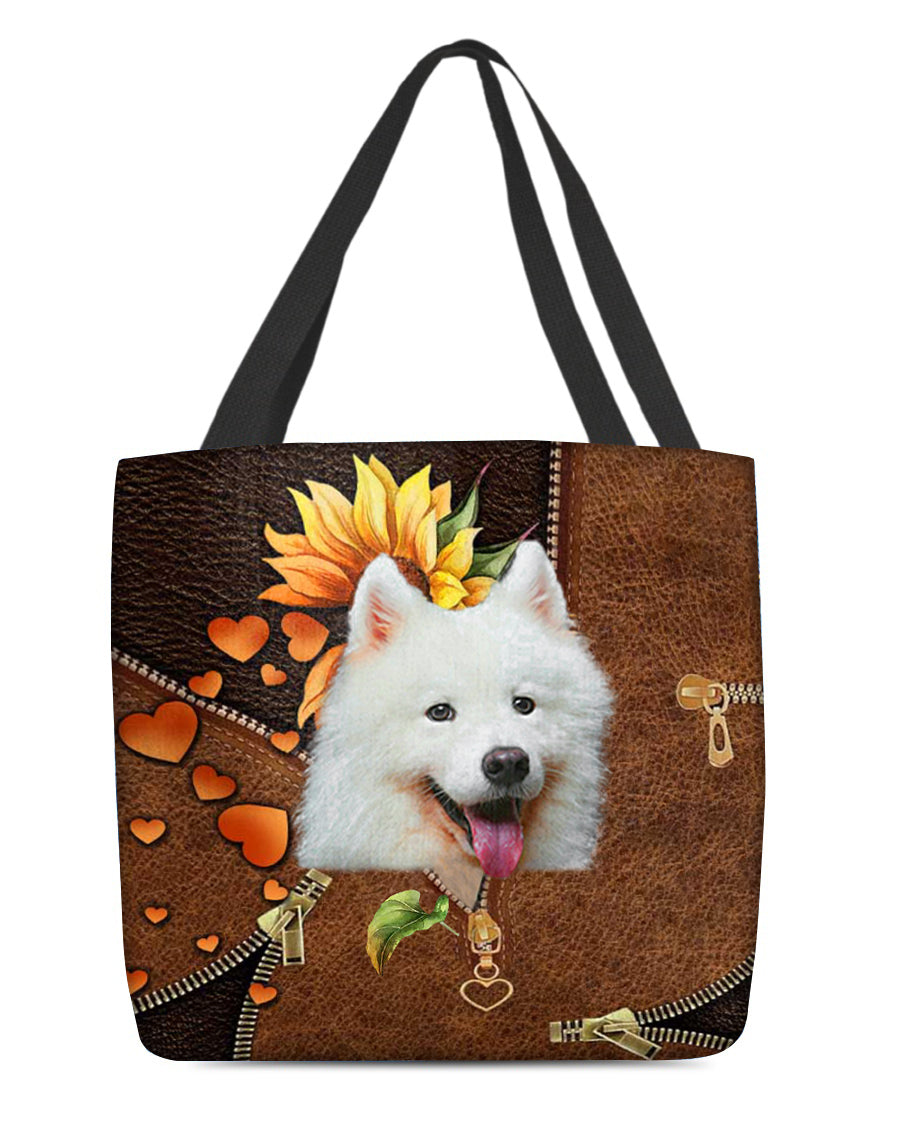 Samoyed-Sunflower&amp;zipper Cloth Tote Bag