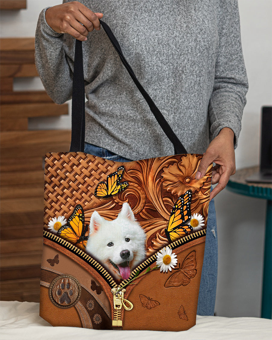 Samoyed Butterfly Daisy Cloth Tote Bag
